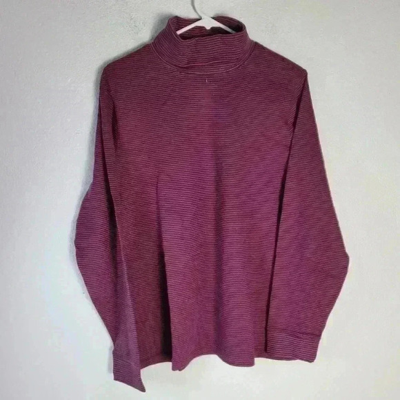 L.L. Bean Marron Striped Shirt Womens Sz Xl Misses Supima turtleneck - Picture 1 of 7